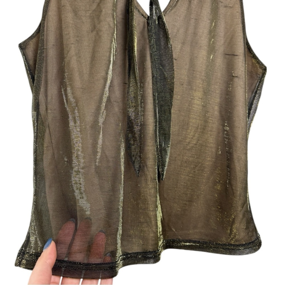 Vintage 80s Tie Neck Sleeveless Top Size Small Gold Metallic - Picture 4 of 7